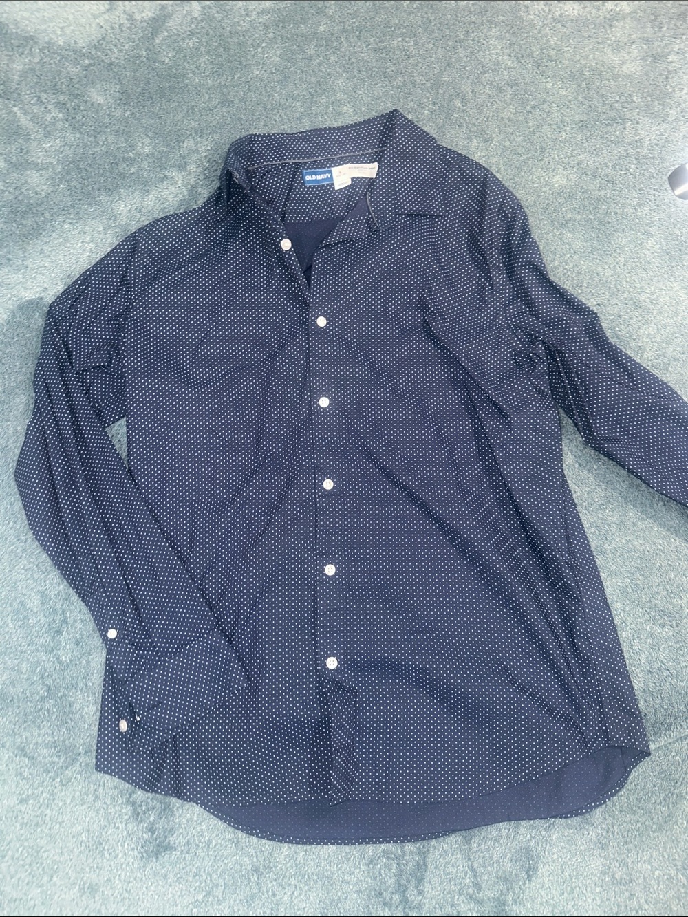 Old Navy Men's Navy Blue Microdot Button-Down Shirt